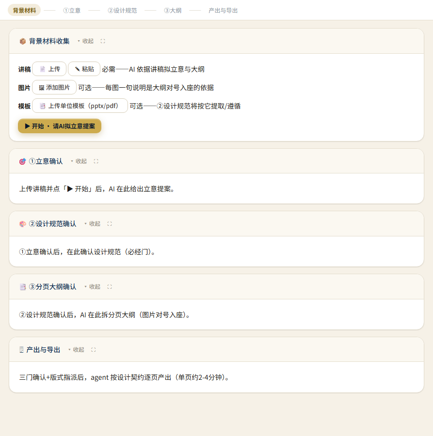 做PPT真实产品界面，展示文稿到原生可编辑汇报片的工作区